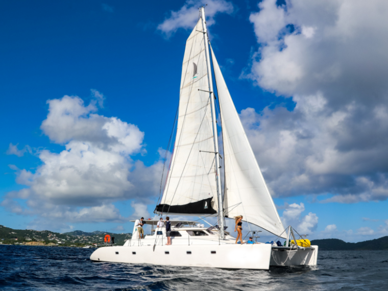 Seas the Day Charters USVI S/Y Leviathan Catamaran Sailing to St. John